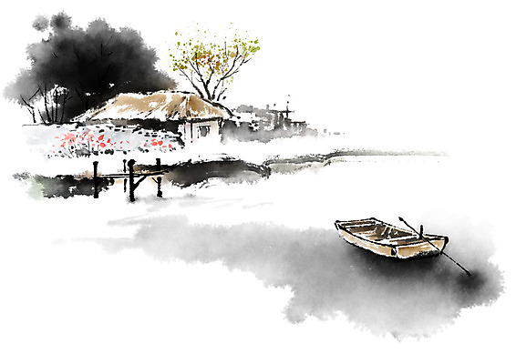 PSD 나무 일러스트 캘리그라피 자연 붓터치 초가집 풍경 사람없음 강 시골 강가 나룻배 시골집 번짐 나루터 국내일러스트 식물 배_교통 한옥 주택 항구 생태계 파일형식 효과