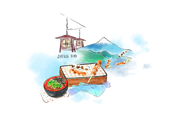 PSD 일러스트 캘리그라피 붓터치 전등 수채화 사람없음 식탁보 덮밥 번짐 꼬치구이 후지산 일본음식 국내일러스트 음식 조명 산 일본 세계문화유산 꼬치 구이 파일형식 효과