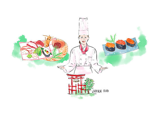 PSD 여자 일러스트 수채화 요리사모자 한명 미소 사람 상반신 성인 초밥 조리복 롤스시 일식요리사 일본음식 신사_일본건축 성인여자한명만 국내일러스트 모자_잡화 1 음식 유니폼 표정 요리사 일본건축 여자한명만 성인여자만 파일형식