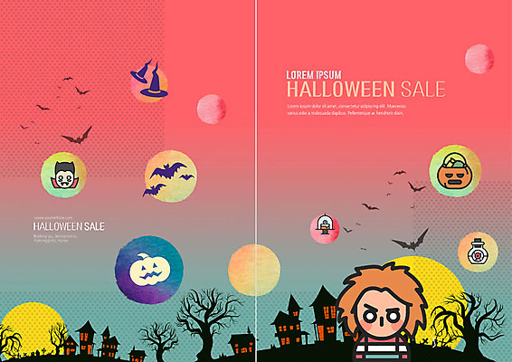 PSD 템플릿 북디자인 표지 인형 리플렛 북커버 팜플렛 사람없음 할로윈 보름달 원형 성 박쥐 마녀모자 드라큘라 잭오랜턴 이미지템플릿 도형 모자_잡화 건축물 포유류 달 파일형식