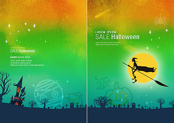 PSD 템플릿 북디자인 표지 실루엣 리플렛 북커버 팜플렛 사람없음 할로윈 보름달 공동묘지 성 유령 마녀 그라데이션 마법빗자루 잭오랜턴 이미지템플릿 건축물 촬영기법 달 무덤 빗자루 파일형식