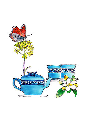 PSD 한마리 꽃잎 나비 일러스트 캘리그라피 붓터치 사람없음 전통차 찻잔 다기 찻주전자 번짐 국내일러스트 1 꽃 곤충 주전자 잔 차_음료 다도 파일형식 효과