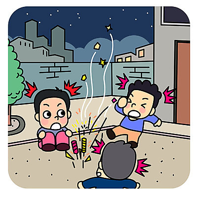전신 남자 어린이 일러스트 장난 불꽃놀이 안전 사람 상반신 세명 담장 스쿨라이프 파편 야간 위험 안전수칙 어린이만 국내일러스트 AI파일 자연요소 라이프스타일 컨셉 학교 놀이 파일형식 벡터