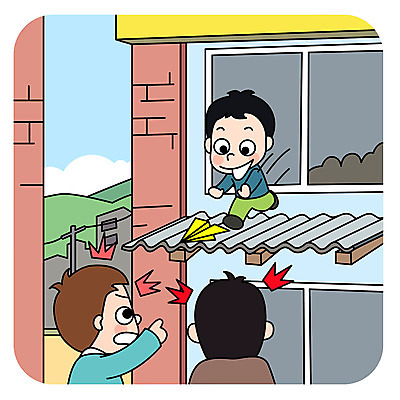 전신 남자 어린이 일러스트 창문 학교 지붕 안전 사람 상반신 건물 세명 스쿨라이프 놀람 가리킴 위험 종이비행기 오르기 안전수칙 어린이만 국내일러스트 AI파일 라이프스타일 건축물 교육 감정 컨셉 모션 표정 손짓 종이접기 파일형식 벡터