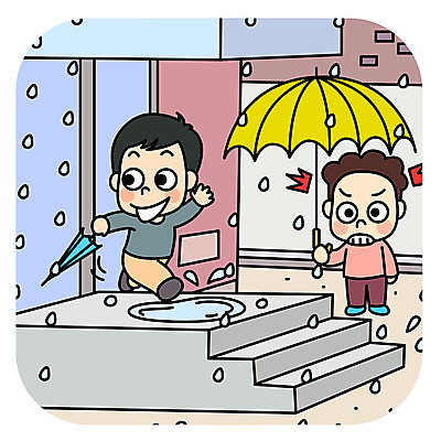 전신 남자 어린이 일러스트 우산 학교 들기 안전 사람 두명 달리기 스쿨라이프 계단 놀람 비 미끄러짐 현관문 웅덩이 안전수칙 어린이만 국내일러스트 AI파일 자연요소 라이프스타일 교육 감정 모션 날씨 표정 문 파일형식 벡터