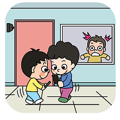 전신 응시 남자 어린이 일러스트 창문 학교 안전 사람 상반신 세명 스마트폰 스쿨라이프 걷기 놀람 복도 충돌 안전수칙 어린이만 스몸비 국내일러스트 AI파일 라이프스타일 시선 교육 감정 모션 표정 핸드폰 스마트기기 신조어 파일형식 벡터