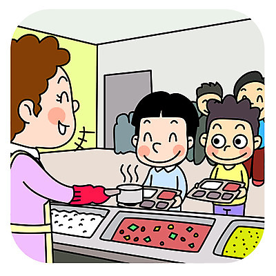 여자 남자 어린이 일러스트 학교 밥 미소 들기 안전 사람 여러명 상반신 성인 스쿨라이프 붓기 국자 국 안전수칙 점심 질서 급식 줄서기 국내일러스트 AI파일 라이프스타일 교육 음식 다수 모션 주방용품 표정 예절 파일형식 벡터