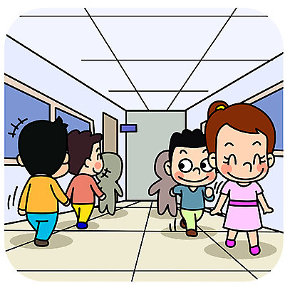 전신 여자 남자 어린이 일러스트 학교 미소 안전 사람 여러명 스쿨라이프 걷기 복도 안전수칙 질서 줄서기 어린이만 국내일러스트 AI파일 라이프스타일 교육 다수 모션 표정 예절 파일형식 벡터