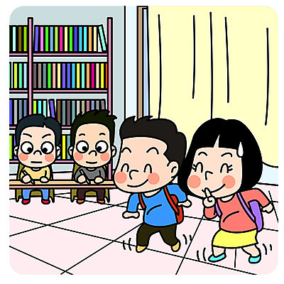 전신 여자 남자 어린이 일러스트 학교 책장 미소 안전 사람 여러명 스쿨라이프 기록 도서관 즐거움 안전수칙 쉿 조용 어린이만 국내일러스트 AI파일 라이프스타일 교육 감정 가구 다수 표정 파일형식 벡터