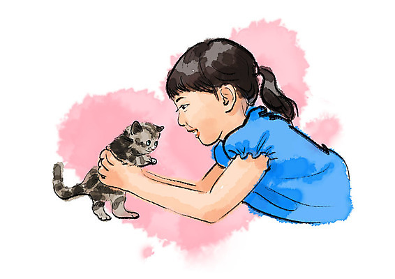 PSD 한마리 응시 여자 어린이 일러스트 안기 붓터치 수채화 한명 미소 사람 상반신 반려동물 고양이 번짐 반려 소녀한명만 반려묘 국내일러스트 동물 1 시선 포유류 모션 표정 여자한명만 소녀만 파일형식 효과