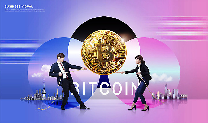 전신 PSD 편집이미지 여자 남자 분홍색 비즈니스 사람 정장 빌딩 20대 성인 두명 옆모습 파란색 경쟁 한국인 도시 비즈니스맨 비즈니스우먼 당기기 줄다리기 성인만 가상화폐 이미지편집 옷 뷰포인트 컬러 컨셉 돈 모션 놀이 동양인 청년 건물 직장인 파일형식