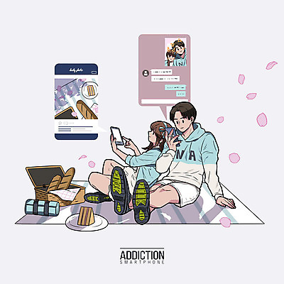 전신 PSD 커플 여자 남자 일러스트 회색배경 사람 앉기 성인 두명 스마트폰 소풍 사회이슈 돗자리 중독 스마트폰중독 꽃놀이 메신저 소셜네트워크 성인만 스몸비 국내일러스트 백그라운드 컨셉 관계 모션 핸드폰 스마트기기 야외활동 축제 회색 신조어 파일형식