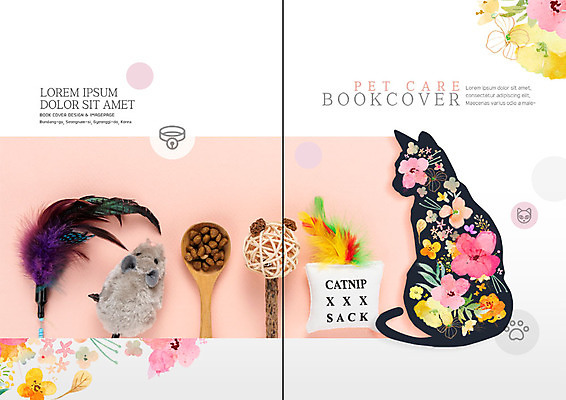 PSD 템플릿 표지디자인 북디자인 출판디자인 표지 꽃 리플렛 분홍색 2단접지 북커버 그림자 팜플렛 사람없음 반려동물 장난감 고양이 흰색 깃털 반려 애완용사료 펫케어 반려묘 애묘용품 이미지템플릿 반려용품 식물 동물 컬러 포유류 관리 오브젝트 파일형식