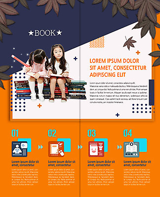 전신 PSD 템플릿 표지디자인 북디자인 출판디자인 여자 어린이교육 교육 어린이라이프 내지 어린이 리플렛 낙엽 2단접지 북커버 사람 앉기 팜플렛 두명 앞모습 책 독서 연필 물방울무늬 주황색 한국인 가을 기록 남색 책더미 콘테스트 소녀만 이미지템플릿 라이프스타일 계절 뷰포인트 컬러 잎 무늬 모션 학용품 동양인 필기구 대회 무더기 여자만 어린이만 파일형식