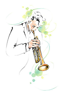 PSD 남자 연주 일러스트 캘리그라피 붓터치 한명 사람 상반신 성인 취미 연주자 번짐 트럼펫 열중 성인남자한명만 국내일러스트 1 음악 음악가 금관악기 남자한명만 성인남자만 파일형식 효과