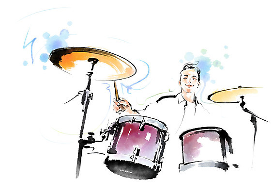 PSD 남자 연주 일러스트 캘리그라피 붓터치 한명 미소 사람 상반신 성인 취미 연주자 드럼 번짐 성인남자한명만 국내일러스트 1 음악 타악기 표정 음악가 남자한명만 성인남자만 파일형식 효과