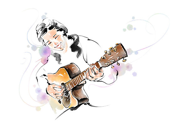 PSD 여자 연주 일러스트 캘리그라피 노래 붓터치 한명 웃음 사람 상반신 성인 취미 기타 즐거움 번짐 성인여자한명만 국내일러스트 1 감정 음악 현악기 표정 여자한명만 성인여자만 파일형식 효과