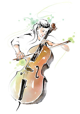 PSD 여자 연주 일러스트 캘리그라피 붓터치 한명 미소 사람 상반신 성인 취미 연주자 번짐 첼로 열중 첼리스트 성인여자한명만 국내일러스트 1 음악 표정 음악가 여자한명만 성인여자만 파일형식 찰현악기 효과