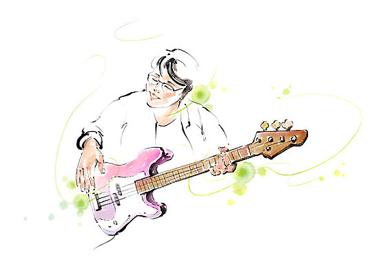 PSD 남자 연주 일러스트 캘리그라피 노래 붓터치 한명 미소 사람 상반신 성인 취미 기타 번짐 열중 성인남자한명만 안경낌 국내일러스트 1 안경 음악 현악기 표정 남자한명만 성인남자만 파일형식 효과