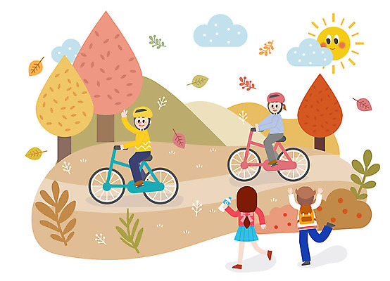 전신 학생 공원 여자 남자 어린이 단풍 낙엽 일러스트 단풍나무 미소 사람 여러명 야외 자전거 인사 헬멧 즐거움 브이 가을소풍 어린이만 국내일러스트 AI파일 나무 공공시설 감정 다수 잎 표정 손짓 소풍 바이크 예절 보호장비 파일형식 벡터 가을_계절