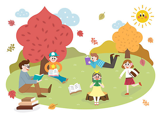전신 학생 공원 여자 남자 어린이 엎드리기 단풍 낙엽 일러스트 단풍나무 미소 사람 앉기 잔디 여러명 성인 야외 책 독서 교사 가을 즐거움 가을소풍 책더미 국내일러스트 AI파일 나무 식물 직업 계절 공공시설 감정 다수 잎 모션 표정 소풍 무더기 파일형식 벡터 가을_계절