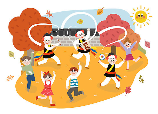 전신 학생 공원 여자 남자 어린이 단풍 낙엽 일러스트 단풍나무 웃음 사람 여러명 성인 야외 가을 춤 풍물놀이 즐거움 풍물 가을소풍 기와담장 국내일러스트 AI파일 나무 계절 공공시설 감정 다수 잎 문화예술 표정 기와 국악 담장 소풍 파일형식 벡터 가을_계절