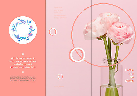 템플릿 표지디자인 북디자인 출판디자인 표지 리플렛 분홍색 북커버 3단접지 팜플렛 사람없음 장미 꽃병 원형 이미지템플릿 AI파일 도형 꽃 컬러 파일형식 벡터