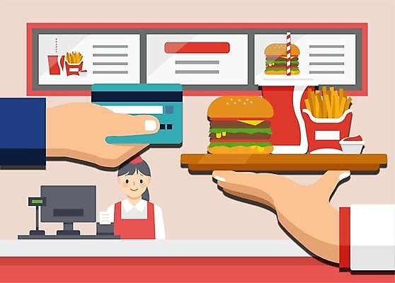 손 여자 일러스트 패스트푸드 한명 미소 사람 상반신 성인 신체부위 거래 감자튀김 햄버거 신용카드 구매 계산대 직원 주기 결제 콜라 메뉴판 공정 패스트푸드점 햄버거가게 국내일러스트 AI파일 1 모션 감자 표정 금융 쇼핑 상점 식당 튀김 인스턴트 탄산음료 파일형식 벡터