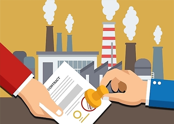 손 일러스트 비즈니스 공장 굴뚝 사람 신체부위 도장 거래 연기 계약 계약서 공정 공장굴뚝 찍기 국내일러스트 AI파일 공업 모션 파일형식 벡터