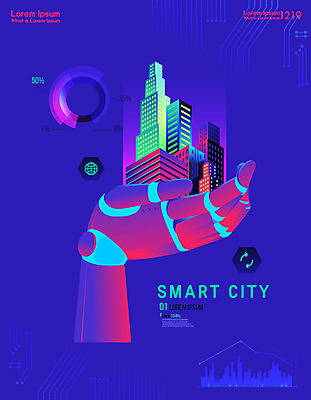 일러스트 그래프 빌딩 사람없음 건물 빛 보라색 도시 회로판 스마트 로봇 야광 로봇팔 4차산업 국내일러스트 AI파일 건축물 산업 컬러 컨셉 파일형식 벡터