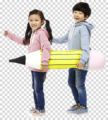 전신 편집이미지 응시 여자 남자 어린이 서기 미소 들기 사람 두명 옆모습 연필 손들기 한국인 즐거움 PNG 기차놀이 어린이만 편집소스 시선 감정 뷰포인트 모션 놀이 학용품 표정 동양인 필기구 파일형식