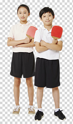 전신 편집이미지 응시 여자 남자 어린이 스포츠 서기 사람 두명 앞모습 운동복 팔짱 한국인 탁구채 탁구 PNG 어린이만 편집소스 시선 옷 뷰포인트 모션 동양인 구기 라켓 탁구용품 파일형식