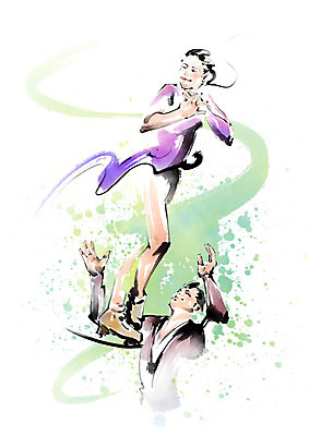 전신 PSD 커플 여자 남자 스포츠 일러스트 캘리그라피 붓터치 미소 사람 상반신 성인 두명 점프 피겨스케이팅 번짐 피겨선수 성인만 국내일러스트 관계 모션 운동선수 표정 스케이팅 파일형식 효과