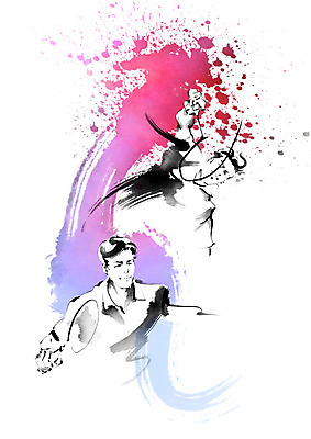 PSD 남자 스포츠 일러스트 캘리그라피 붓터치 미소 사람 상반신 성인 두명 배드민턴라켓 번짐 배드민턴 성인남자만 베드민턴선수 국내일러스트 운동선수 표정 구기 라켓 베드민턴 남자만 성인만 파일형식 효과