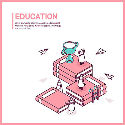 교육 분홍색 일러스트 요정 사람없음 책 계단 트로피 종이비행기 여러권 아이소메트릭 책더미 국내일러스트 AI파일 컬러 다수 상_우승 종이접기 무더기 파일형식 벡터