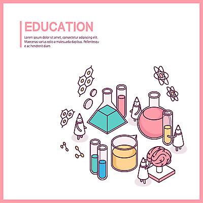 교육 분홍색 과학 일러스트 요정 실험기구 사람없음 화학 DNA 시험관 뇌 원자 시약 아이소메트릭 분자구조 시약병 국내일러스트 AI파일 컬러 약 생명공학 파일형식 벡터