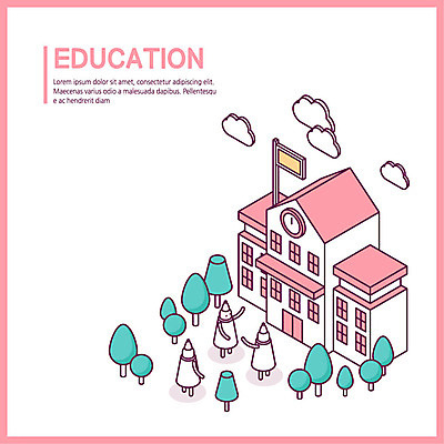 나무 구름 교육 분홍색 일러스트 학교 요정 대화 사람없음 마주보기 아이소메트릭 국내일러스트 AI파일 자연요소 식물 컬러 모션 말하기 파일형식 벡터