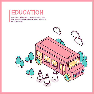 나무 구름 교육 분홍색 일러스트 버스 요정 사람없음 인사 스쿨버스 아이소메트릭 국내일러스트 AI파일 자연요소 식물 육상교통 컬러 대중교통 예절 파일형식 벡터
