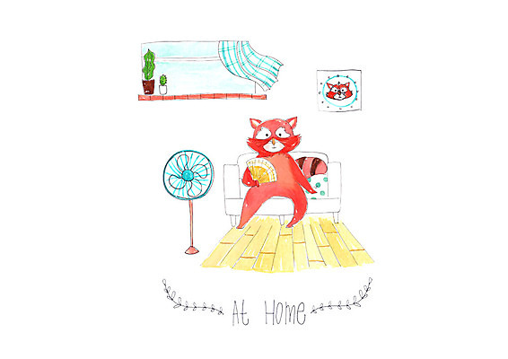 PSD 한마리 화분 쿠션 일러스트 창문 수채화 사람없음 소파 선풍기 너구리 부채질 국내일러스트 1 의자 포유류 가전제품 파일형식