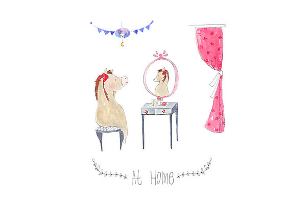 PSD 한마리 일러스트 수채화 사람없음 화장품 거울 커튼 화장대 조랑말 가랜드 꾸미기 국내일러스트 1 가구 뷰티 말_동물 파티용품 파일형식