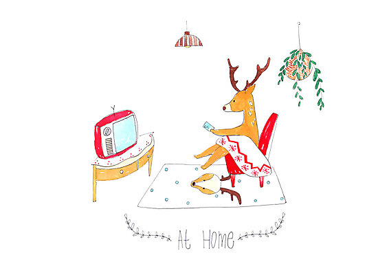 PSD 캐릭터 한마리 화분 의자 일러스트 사슴 조명 수채화 사람없음 텔레비전 카펫 담요 순록 일러캐릭터 1 가구 포유류 전자제품 파일형식