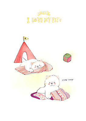 PSD 반려견 두마리 일러스트 수채화 텐트 사랑 사람없음 반려동물 장난감 담요 주사위 차우차우 놀기 반려 국내일러스트 동물 감정 2 모션 캠핑도구 개 파일형식