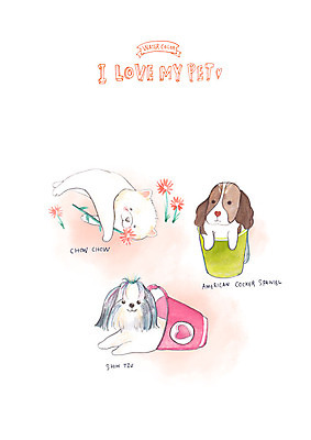 PSD 꽃 반려견 일러스트 수채화 세마리 사랑 사람없음 반려동물 바구니 시츄 아메리칸코커스패니얼 차우차우 놀기 반려 국내일러스트 식물 동물 감정 모션 3 코커스패니얼 개 파일형식