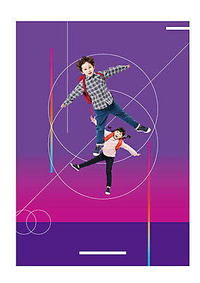 전신 편집이미지 여자 어린이교육 교육 남자 어린이라이프 초등학생 어린이 선 분홍색 디지털백그라운드 팔벌리기 책가방 웃음 사람 두명 앞모습 디지털 점프 보라색 한국인 원형 다리벌리기 즐거움 어린이만 이미지편집 AI파일 도형 학생 라이프스타일 감정 뷰포인트 컬러 백그라운드 가방 모션 표정 동양인 파일형식 벡터