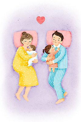 전신 PSD 여자 남자 행복 어린이 일러스트 가족 안기 사랑 미소 사람 여러명 성인 부모 눕기 잠옷 자녀 하트 아기 잠 사회이슈 국내일러스트 모양 옷 감정 다수 컨셉 관계 모션 표정 파일형식