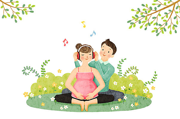 전신 PSD 부부 여자 남자 꽃 일러스트 가족 사랑 미소 사람 앉기 잔디 성인 두명 헤드셋 임산부 임신 음악감상 나뭇가지 사회이슈 태교 임산부요가 성인만 국내일러스트 나무 식물 커플 감정 음향기기 컨셉 요가 관계 모션 표정 헤드폰 감상 파일형식
