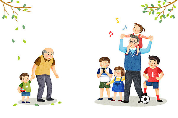 전신 PSD 응시 여자 할아버지 노년 남자 어린이 일러스트 축구공 미소 사람 여러명 손잡기 비교 목말 사회이슈 손주 즐거움 축구복 울상 저출산 국내일러스트 시선 감정 다수 컨셉 공 축구용품 가족 모션 표정 성인 운동복 축구 파일형식