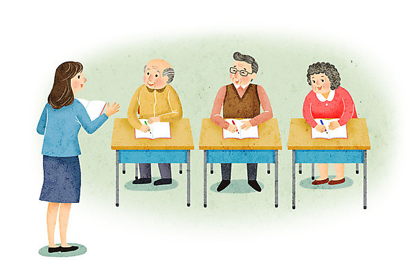 전신 PSD 응시 여자 교육 노년 남자 일러스트 서기 미소 사람 앉기 여러명 성인 실버라이프 교사 공책 기록 사회이슈 책상 즐거움 고령화 노인학교 성인만 국내일러스트 직업 라이프스타일 시선 감정 가구 다수 컨셉 학교 모션 문구용품 표정 파일형식