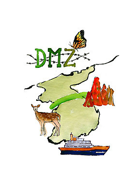 PSD 한마리 나비 일러스트 붓터치 사슴 수채화 산 사람없음 철조망 한반도 분단 유조선 남북통일 비무장지대 국내일러스트 1 곤충 포유류 통일 파일형식