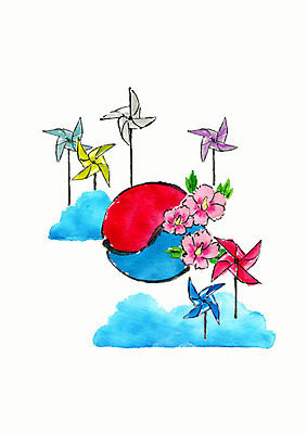 PSD 구름 일러스트 붓터치 수채화 사람없음 바람개비 태극 무궁화 남북통일 국내일러스트 자연요소 문양 꽃 통일 파일형식